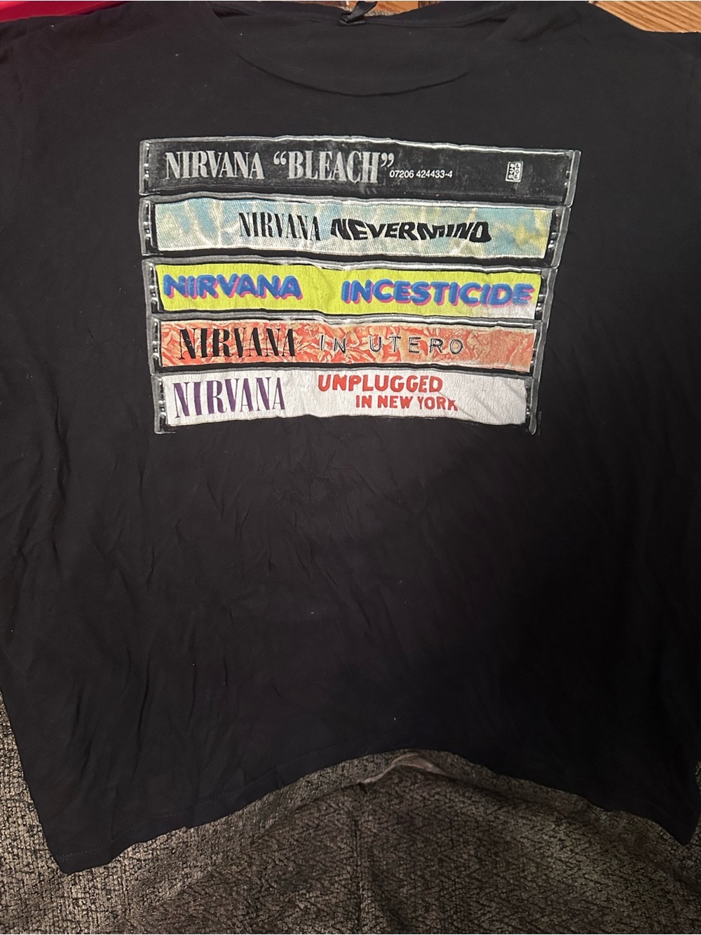 NIRVANA Black Short-Sleeve Tee with Multi-Color Album Stack Graphic